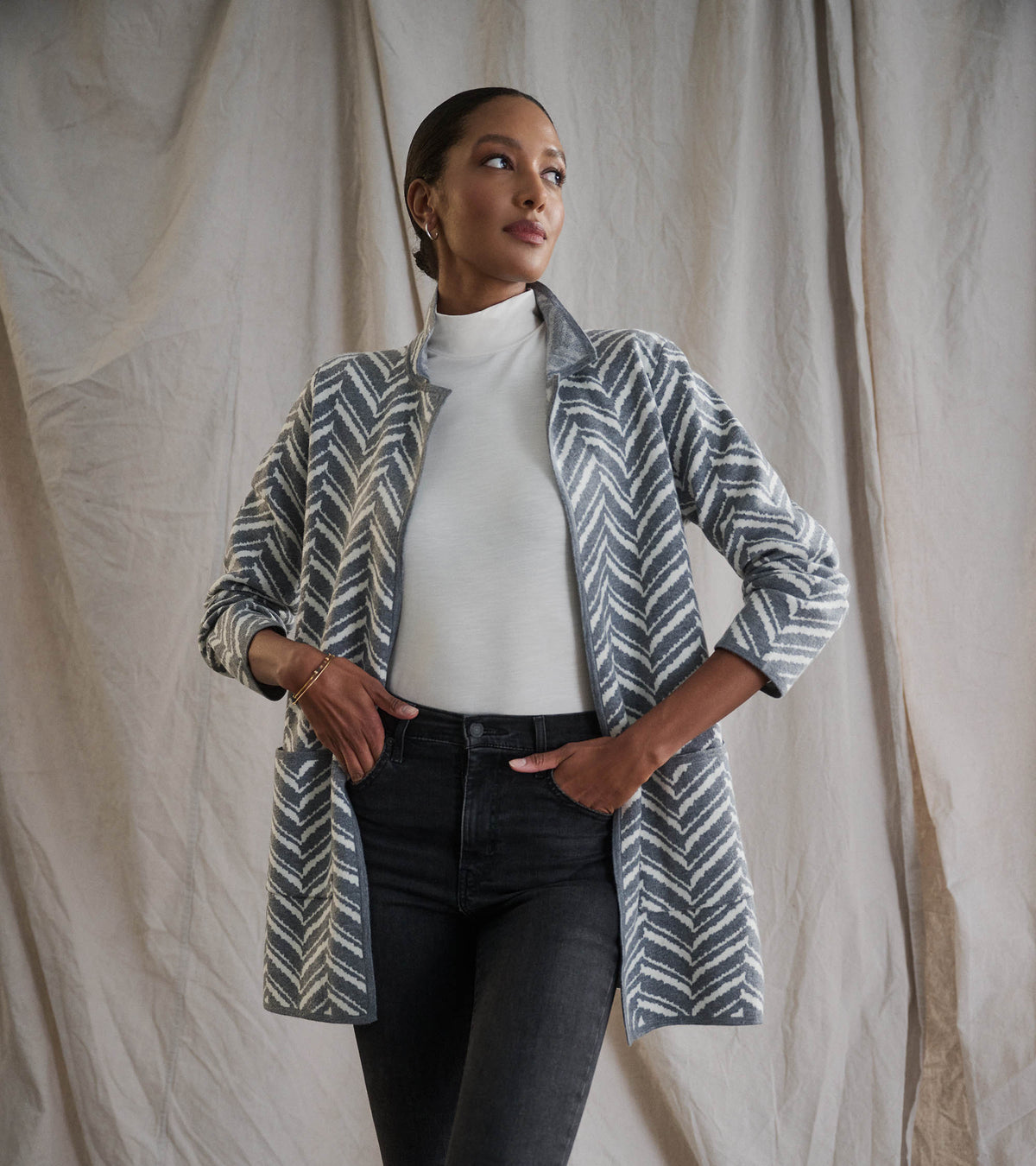 Hatley Sweater Blazer - Grey Chevron