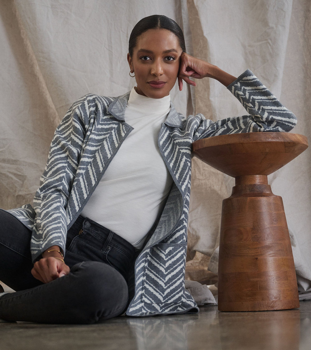 Hatley Sweater Blazer - Grey Chevron