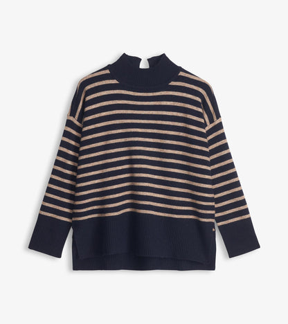 Hatley Mock Neck Tunic - Navy Taupe Stripes