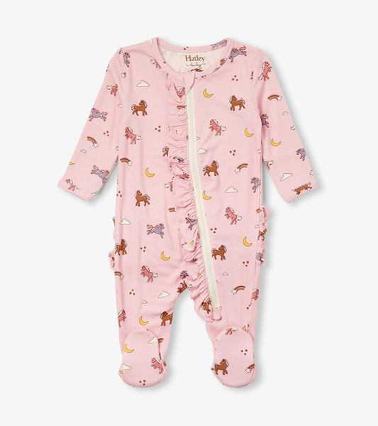 Hatley Baby Girls Whimsical Ponies Ruffle Bum Bamboo Sleeper