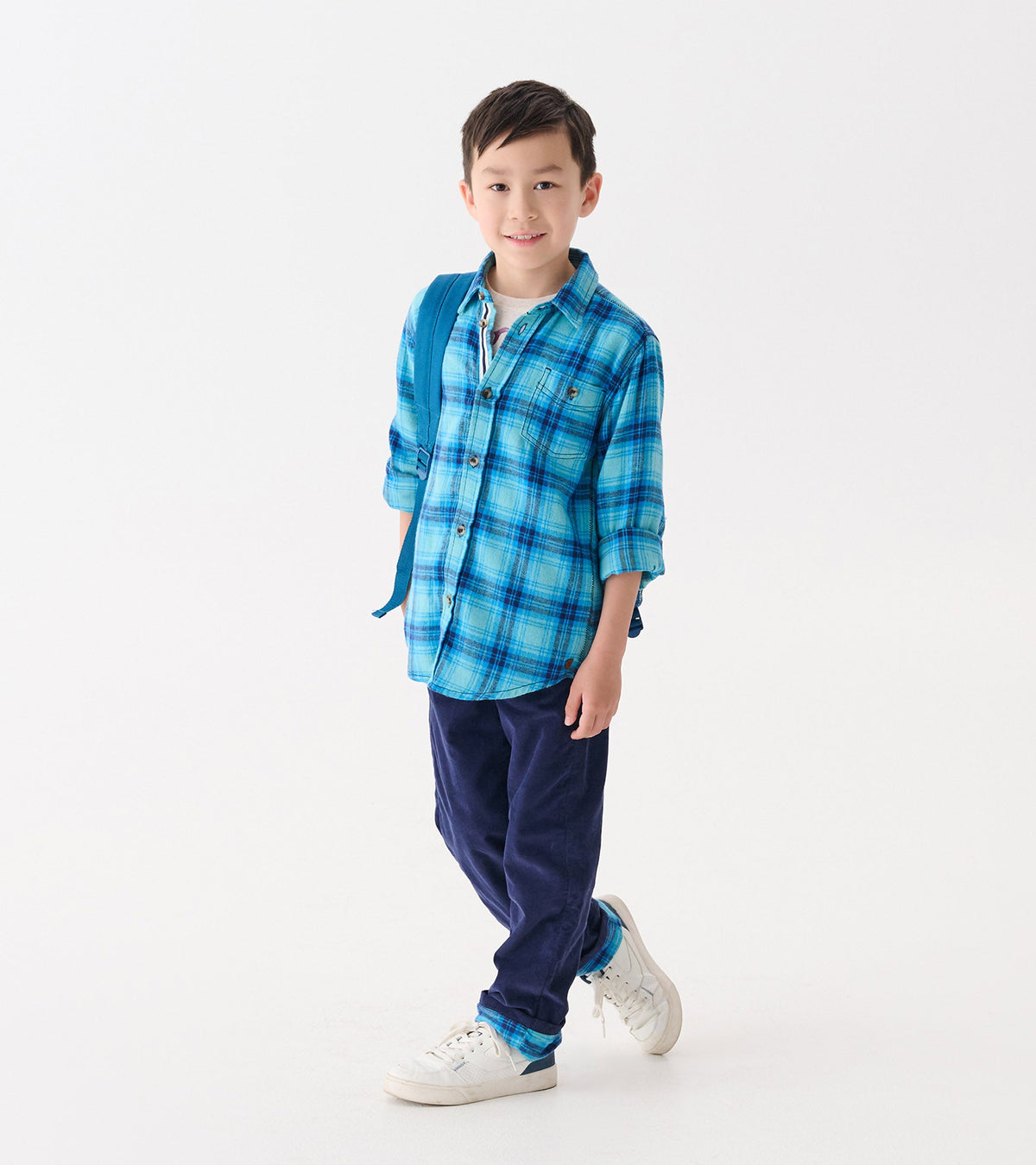 Hatley Boys Blue Stone Plaid Button Down Shirt