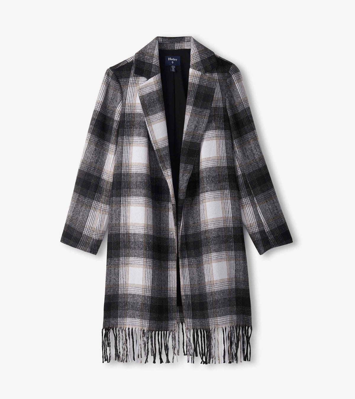 Hatley Fringe Jacket - Black and Taupe Plaid