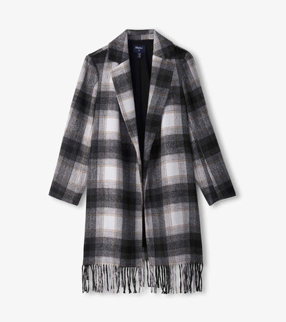 Hatley Fringe Jacket - Black and Taupe Plaid