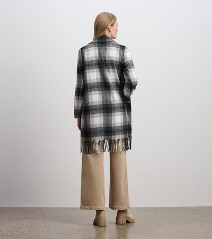 Hatley Fringe Jacket - Black and Taupe Plaid