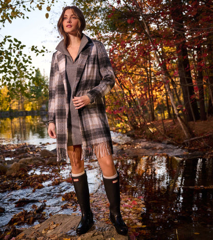 Hatley Fringe Jacket - Black and Taupe Plaid