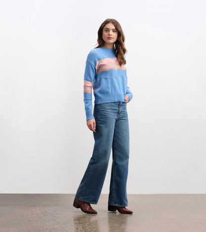 Hatley Pointelle Wave Sweater - Sky Blue Ripple