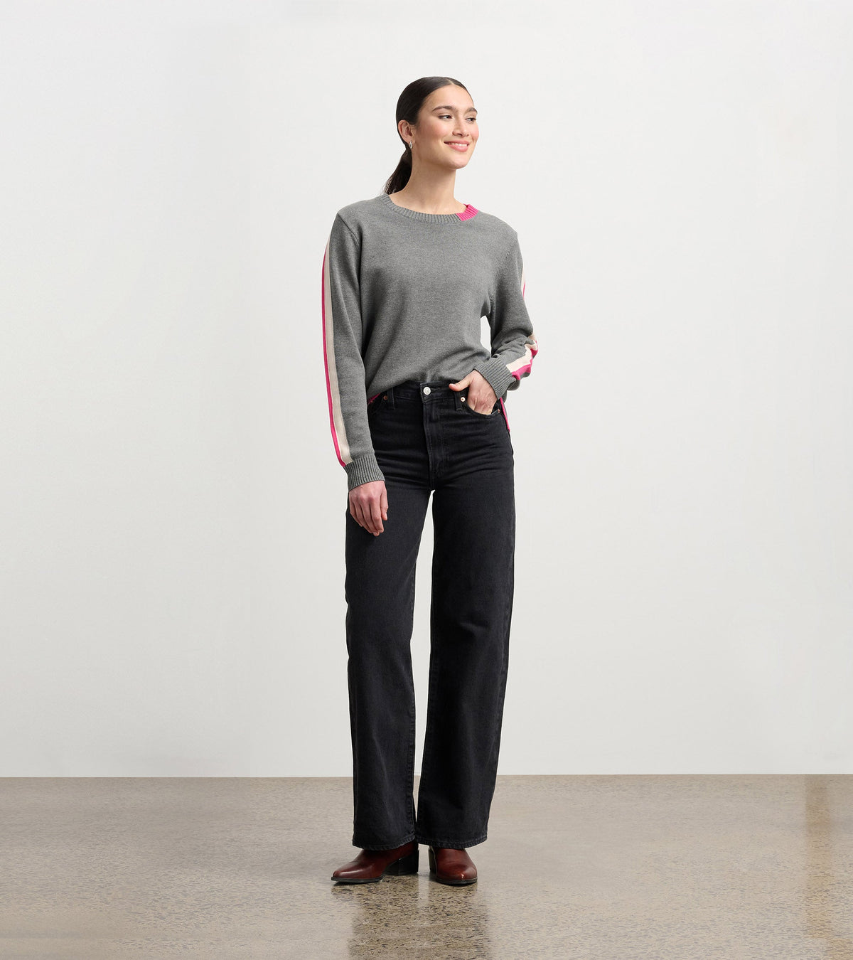 Hatley Contrast Trim Sweater - Charcoal