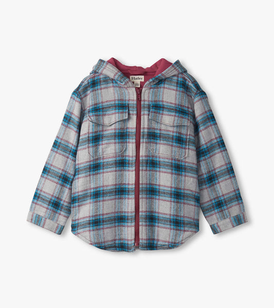 Hatley Boys Charcoal and Maroon Plaid Lined Hooded Jacket