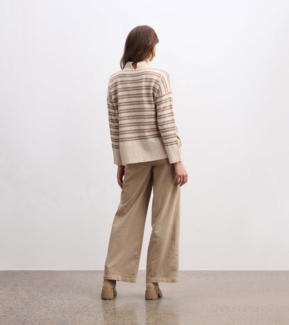 Hatley Mock Neck Sweater - Double Stripe Camel