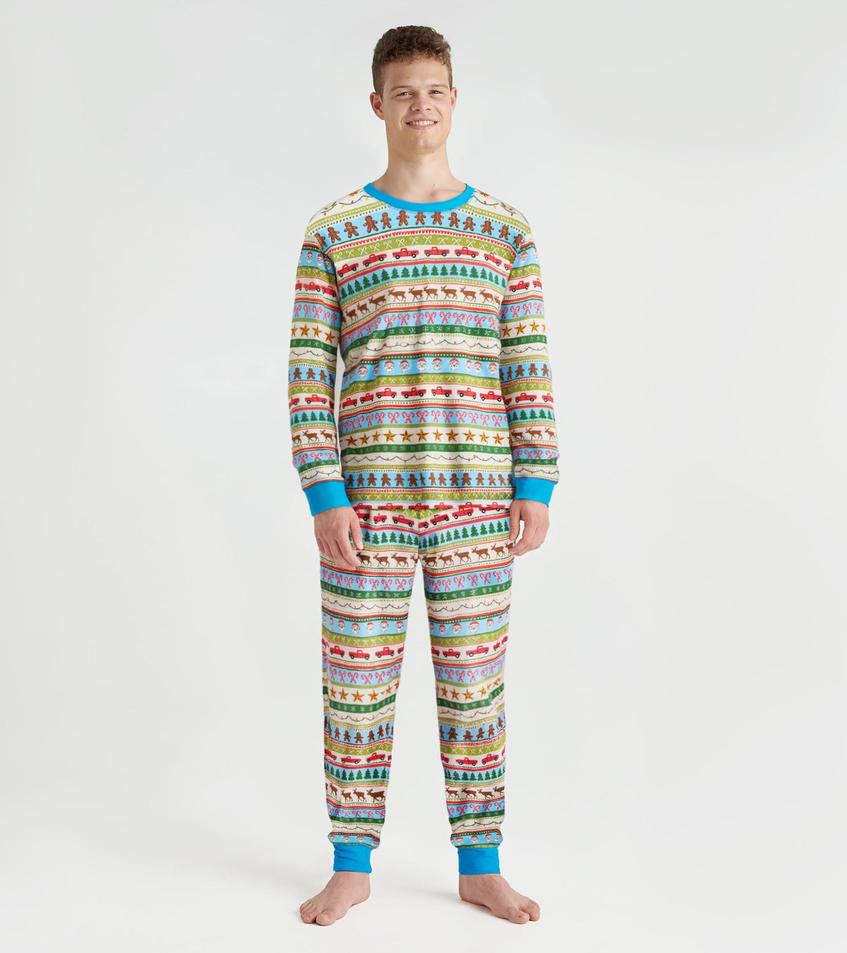 Hatley Men's Blue Fun Fair Isle Cotton Pajama Set