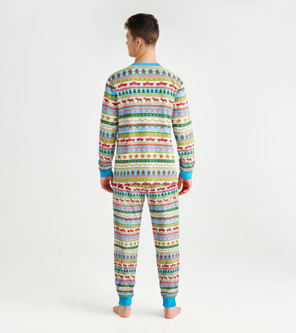 Hatley Men's Blue Fun Fair Isle Cotton Pajama Set