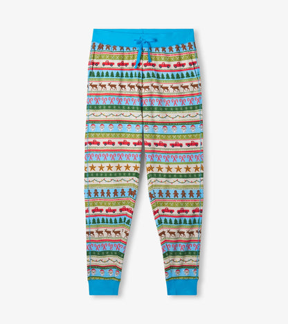 Hatley Men's Blue Fun Fair Isle Cotton Pajama Set