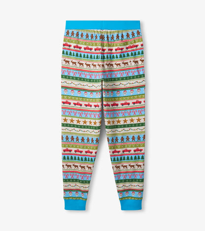 Hatley Men's Blue Fun Fair Isle Cotton Pajama Set