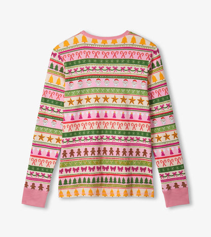 Hatley Women's Pink Fun Fair Isle Cotton Pajama Set