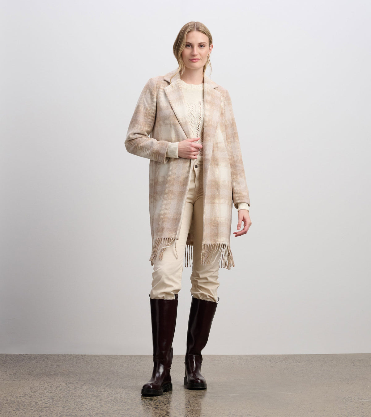 Hatley Fringe Jacket - Light Taupe Plaid