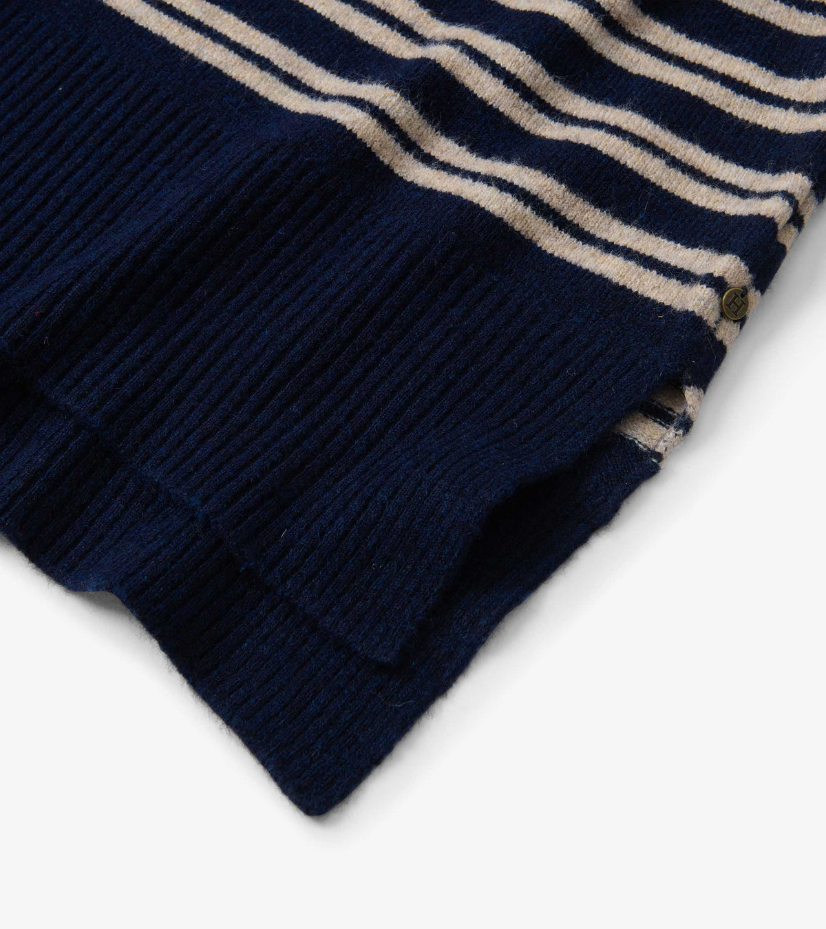 Hatley Mock Neck Sweater - Navy and Camel Stripe
