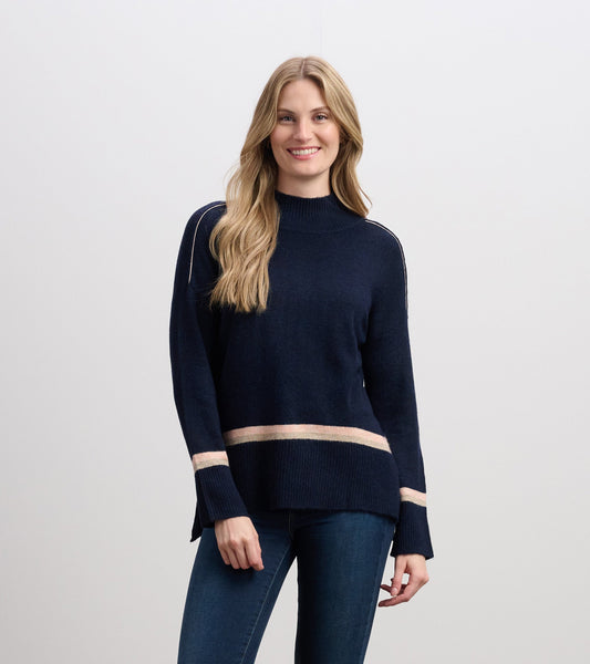 Hatley Mock Neck Sweater - Navy Stripe