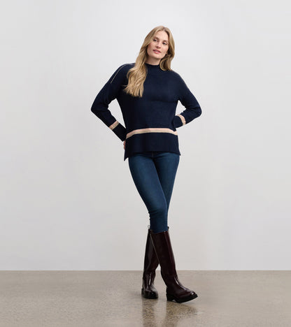 Hatley Mock Neck Sweater - Navy Stripe