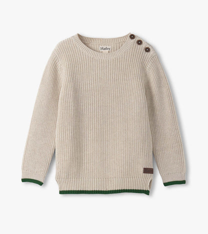 Hatley Boys Oatmeal Melange Button Neck Sweater
