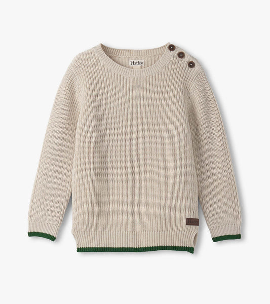 Hatley Boys Oatmeal Melange Button Neck Sweater