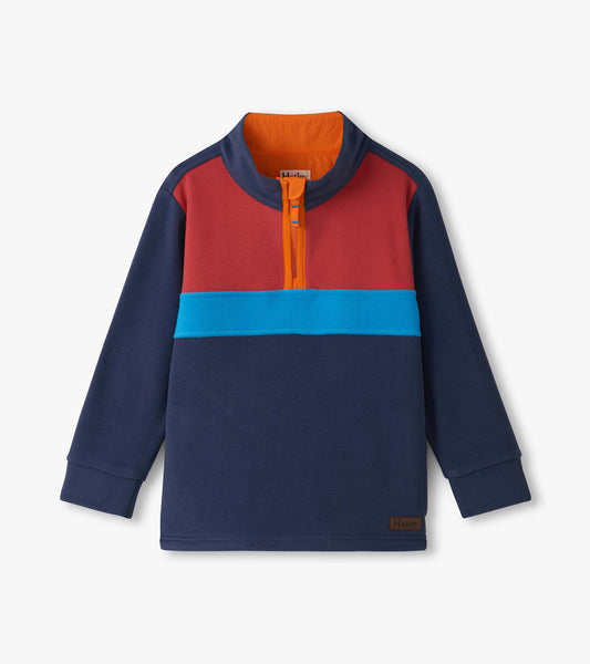 Hatley Boys Navy Color Block Fleece 1/4 Zip Mockneck