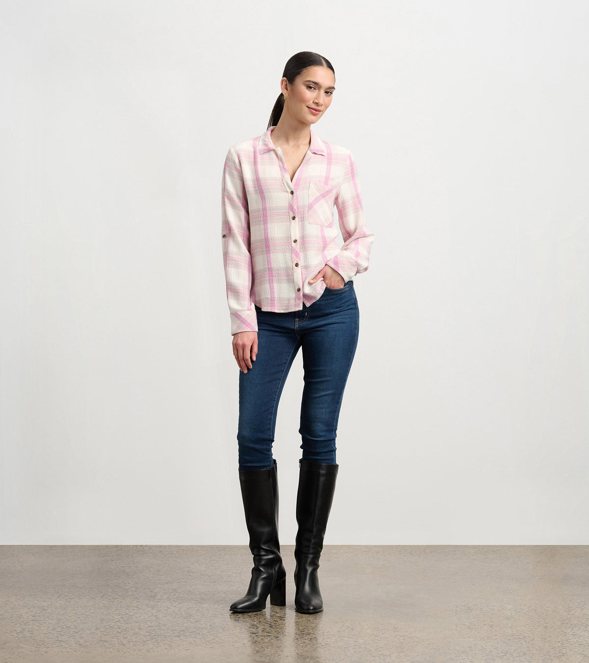 Hatley Lila Button Down - Pink Plaid