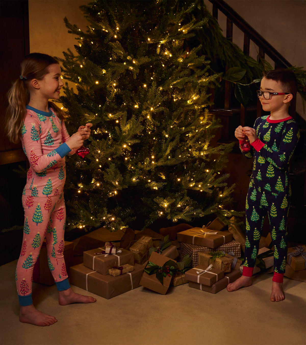 Hatley Girls Pink Bottle Brush Trees Glow in the Dark Cotton Pajama Set