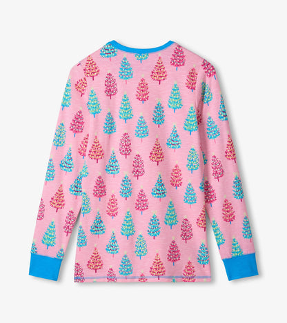 Hatley Women's Pink Bottle Brush Trees Glow in the Dark Cotton Pajama Set