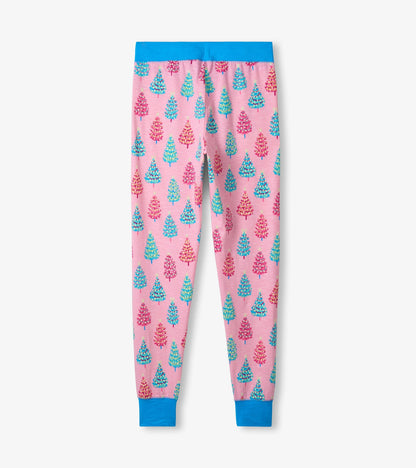 Hatley Women's Pink Bottle Brush Trees Glow in the Dark Cotton Pajama Set
