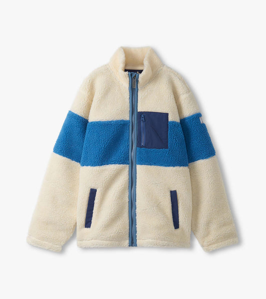 Hatley Boys White Smoke Faux Sherpa Zip-Up Jacket