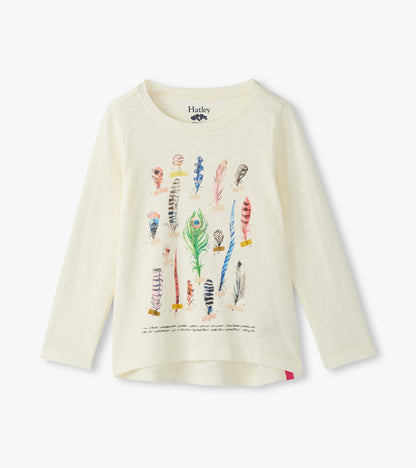 Hatley Girls Feathers Long Sleeve Graphic Tee