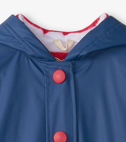 Hatley Kids Navy & Red Button-Up Rain Jacket