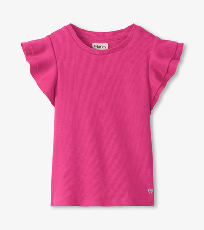 Hatley Girls Raspberry Rose Ruffle Sleeve Tank