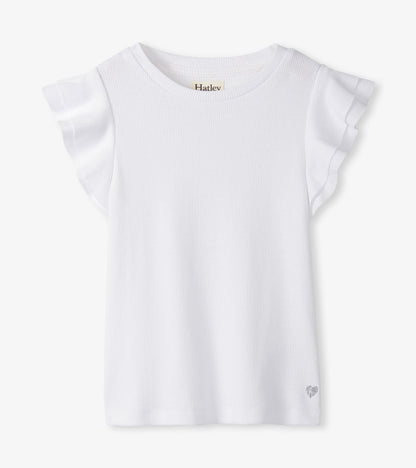 Hatley Girls White Ruffle Sleeve Tank