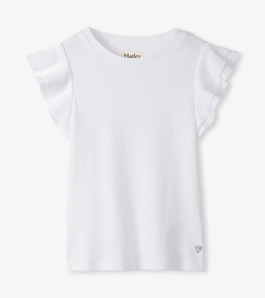 Hatley Girls White Ruffle Sleeve Tank