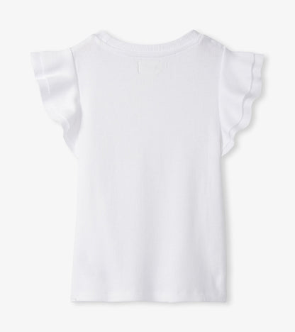 Hatley Girls White Ruffle Sleeve Tank