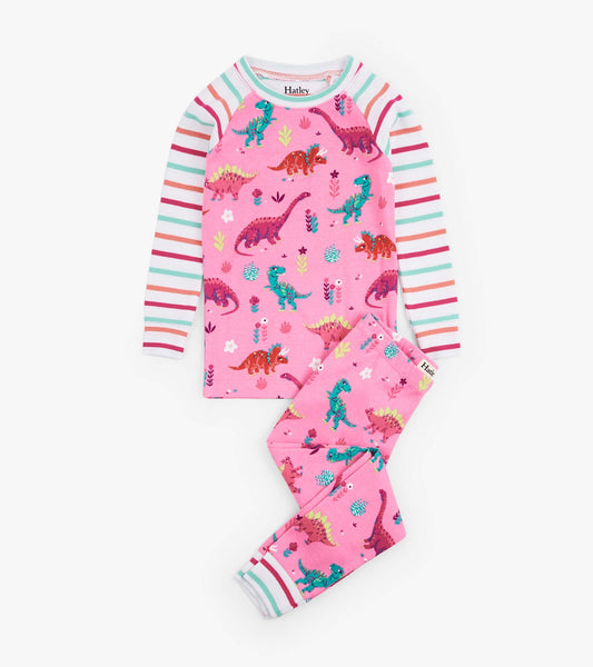Hatley Girls Darling Dinos Cotton Raglan Pajama Set