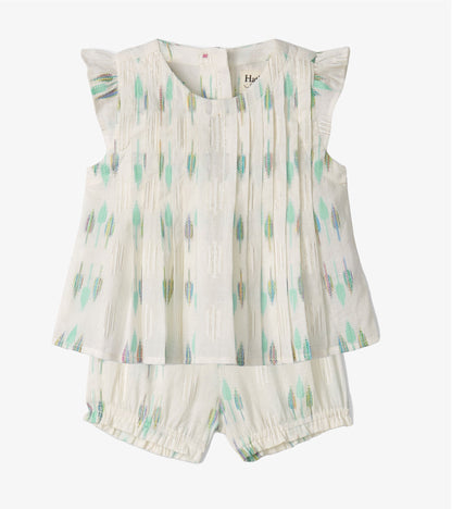 Hatley Baby & Toddler Girls Blue Feathers Pin Tuck Tup & Bloomer Set