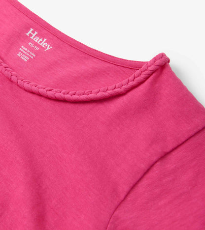 Hatley Braided Neck Tee - Fuschia