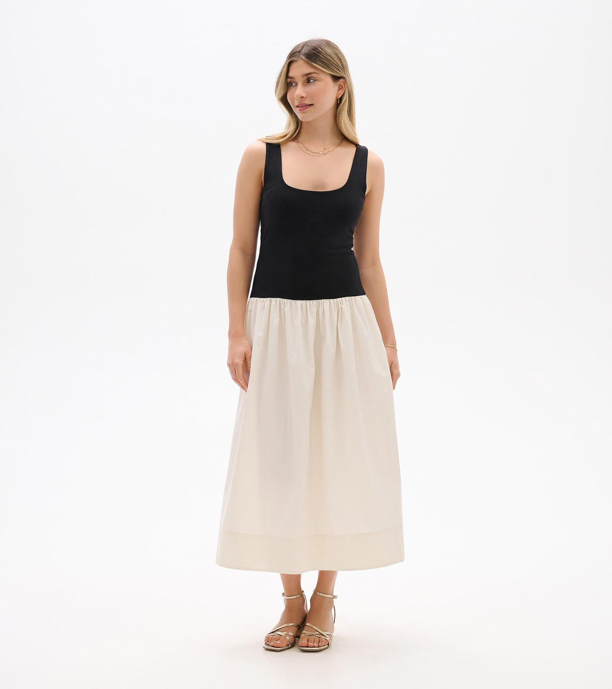 Hatley Mix Media Midi Dress - Whisper White and Black