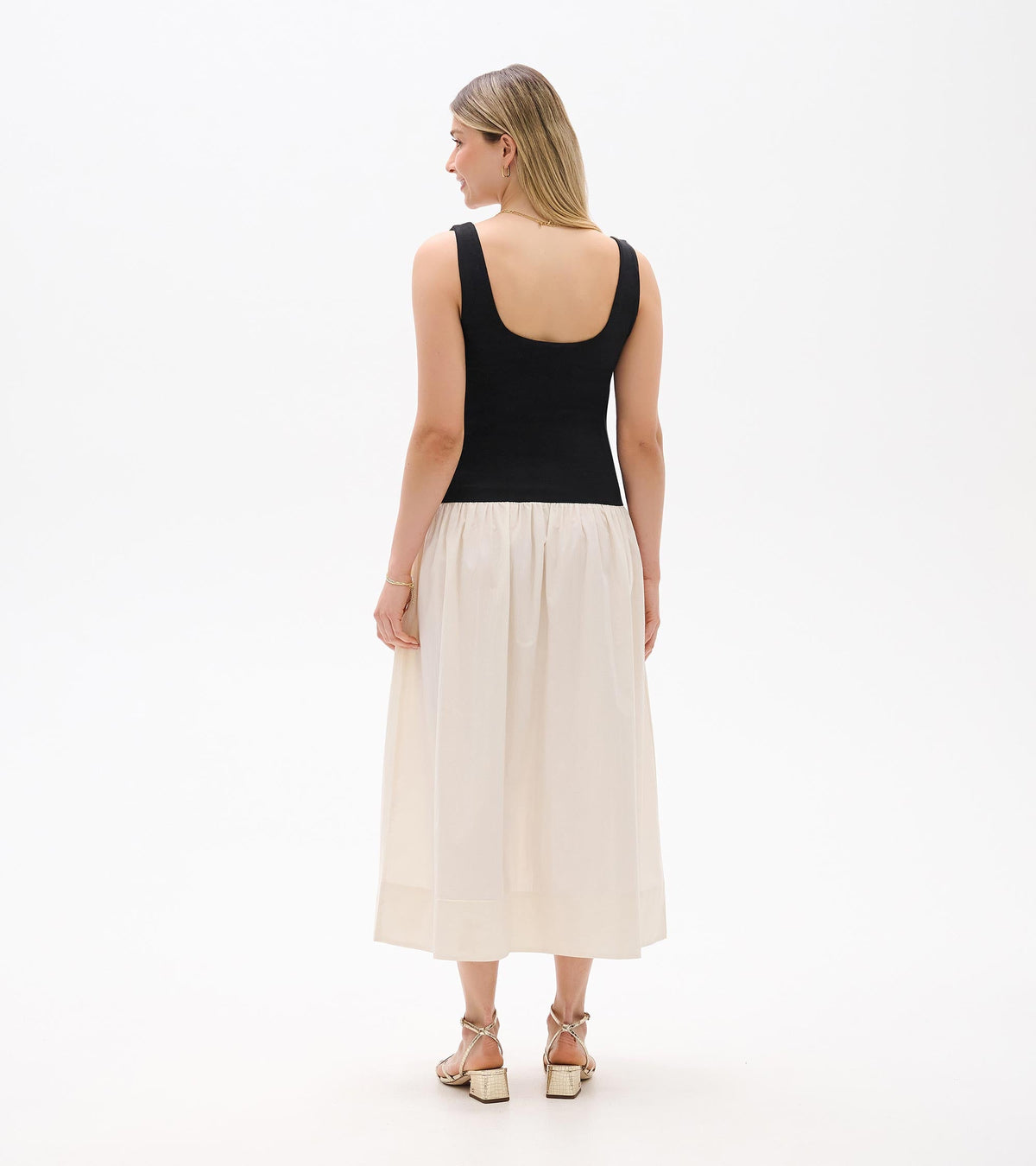 Hatley Mix Media Midi Dress - Whisper White and Black
