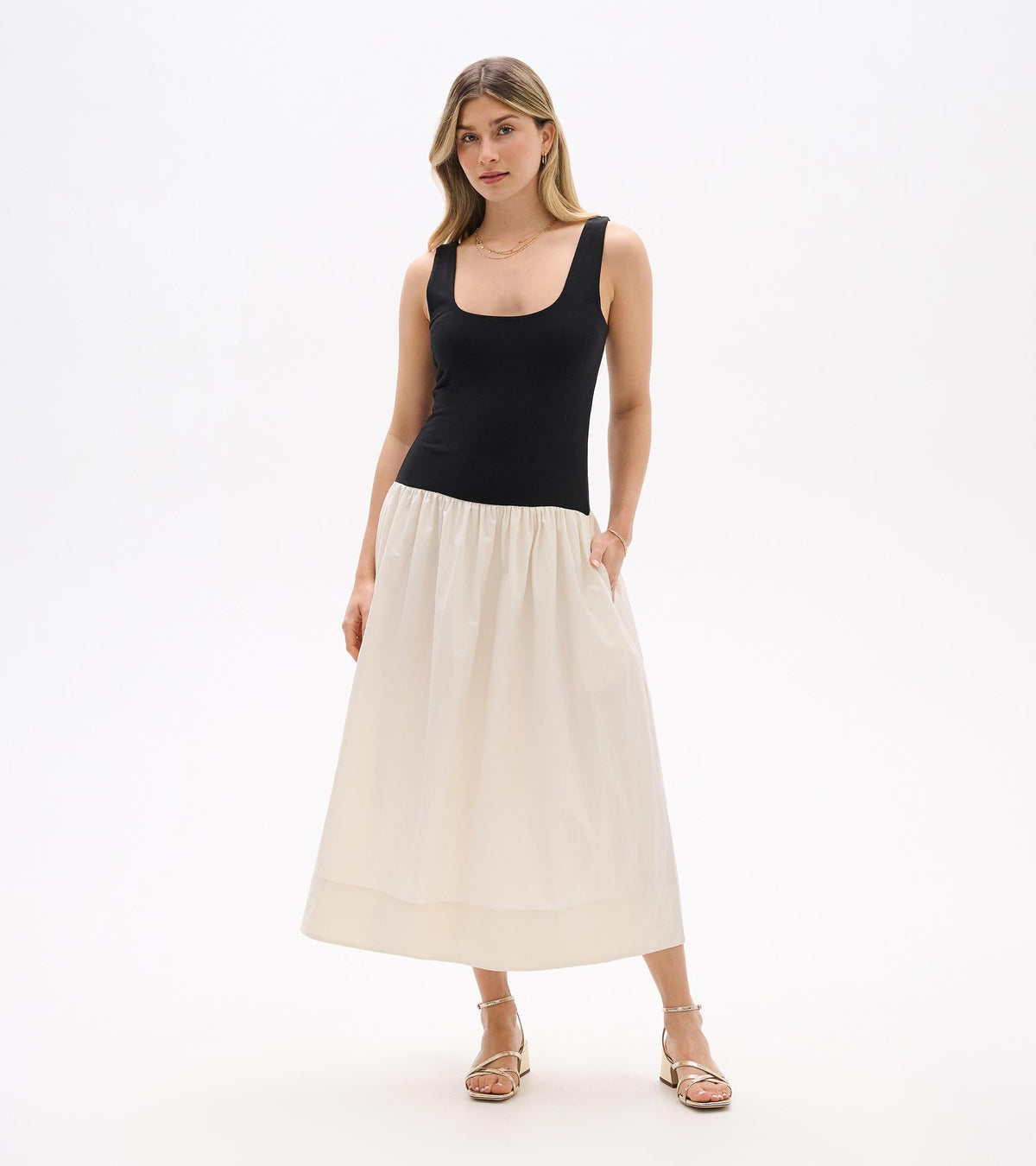 Hatley Mix Media Midi Dress - Whisper White and Black