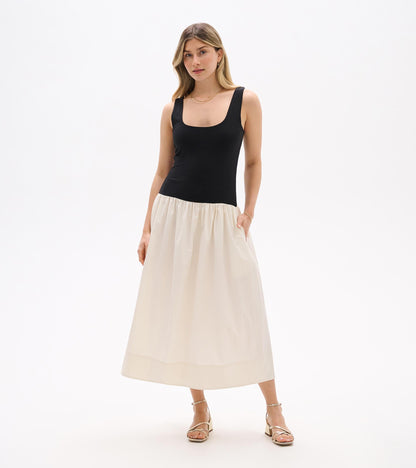 Hatley Mix Media Midi Dress - Whisper White and Black