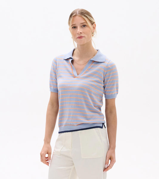 Hatley Johnny Collar Top - Serenity Stripe