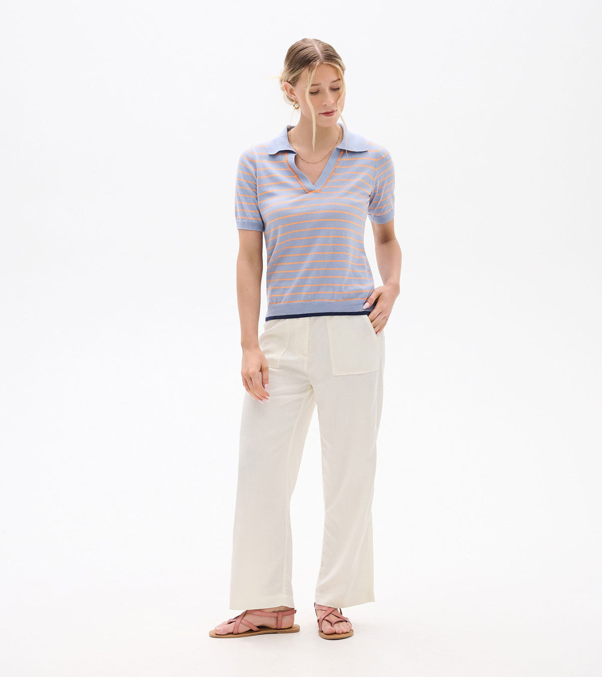Hatley Johnny Collar Top - Serenity Stripe