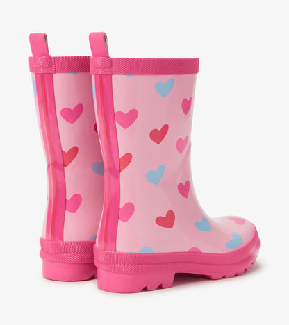 Hatley Girls Pink Hearts Shiny Rain Boot